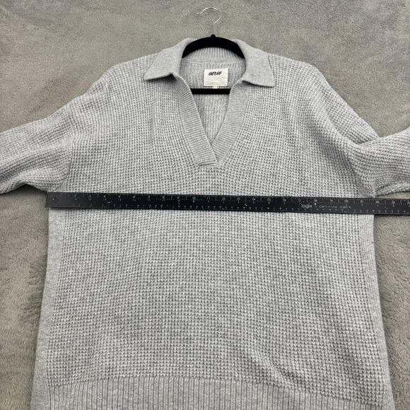 Aerie CozyUp Waffle Knit Polo Sweater‎ Womens XS Gray Relaxed Lagenlook Beachy - Picture 13 of 15